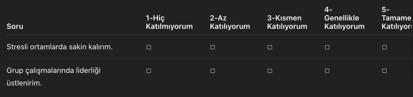 Kişilik Envanteri Testi Örnekleri